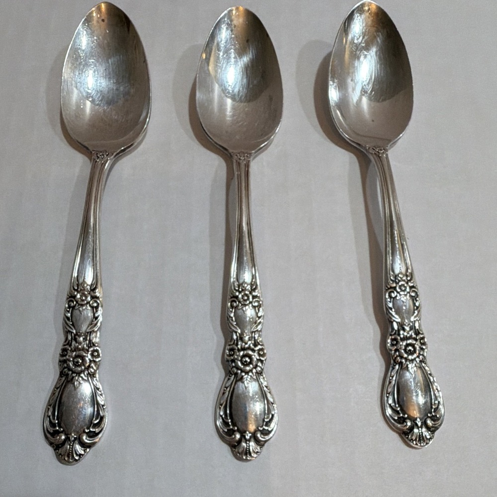 Set of 3  1847 Rogers Teaspoon Silverplate Floral Handle 6 in